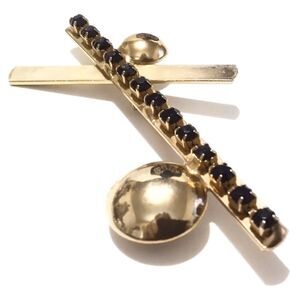 Vintage Mid Century Modernist Gold Tone Rhinestone Statement Brooch